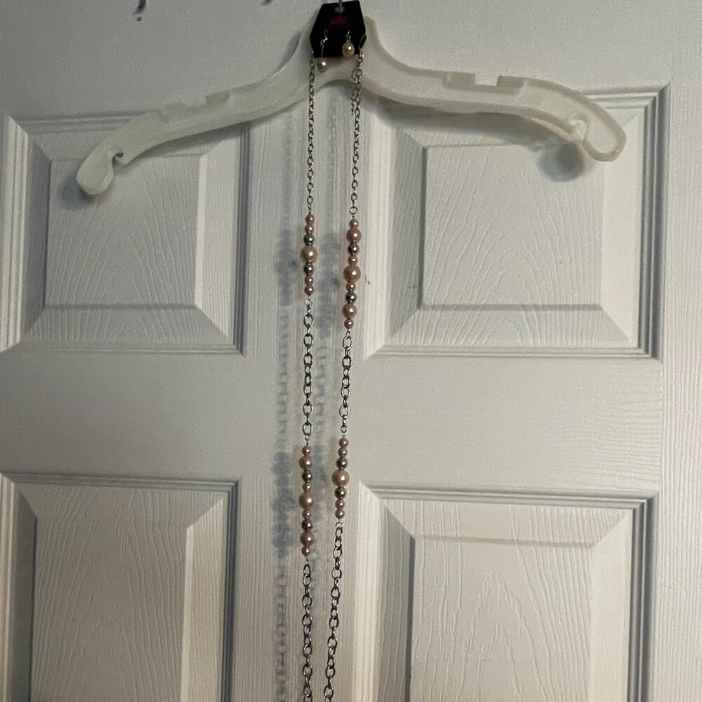 Pink and Stainless Badge Holder Necklace